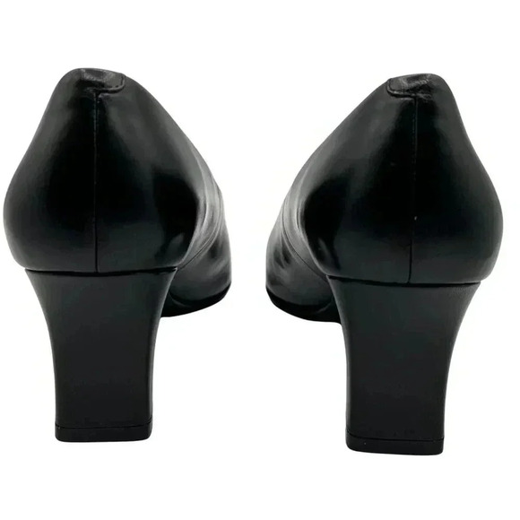 M Patrick Women 7.5W Black Leather Pumps Comfort Business Casual Block Heels - Picture 6 of 13